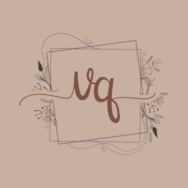 El Çizimi Çiçek, Düğün Yazı Tipi Logosu ve Şirket Kimliği ile VQ Baş Logosu.