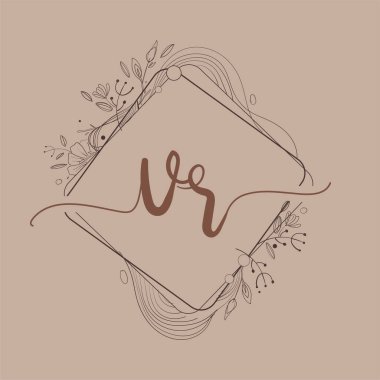 El Çizimi Çiçeği, Düğün Yazı Tipi Logosu ve Şirket Kimliği ile VR Baş Logosu.