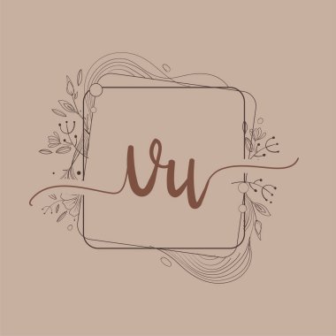 El Çizimi Çiçek, Düğün Yazı Tipi Logosu ve Şirket Kimliği ile VU İlk Logosu.