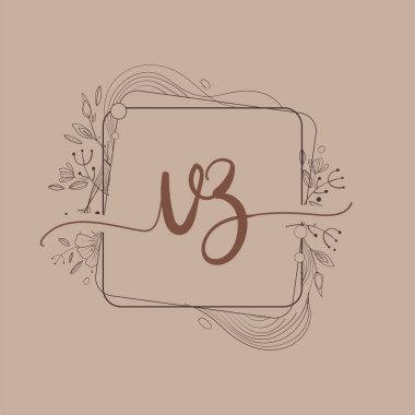 El Çizimi Çiçek, Düğün Yazı Tipi Logosu ve Şirket Kimliği ile VZ İlk Logosu.