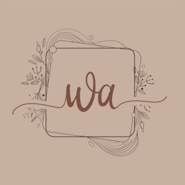 El Çizimi Çiçeği, Düğün Yazı Tipi Logosu ve Şirket Kimliği ile WA Baş Logosu.