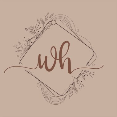 WH İlk Logosu, Çiçek El Çizimi, Düğün Yazı Tipi Logosu ve Şirket Kimliği.