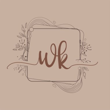 El Çizimi Çiçeği, Düğün Yazı Tipi Logosu ve Şirket Kimliği ile WK İlk Logosu.