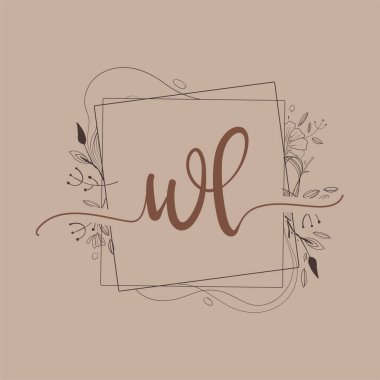 El Çizimi Çiçekli WL İlk Logosu Düğün Yazı Tipi Logosu ve İş veya Şirket Kimliği.
