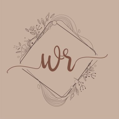 WR Harfi El Çizimi Çiçek, Düğün Yazı Tipi Logosu ve Şirket Kimliği.