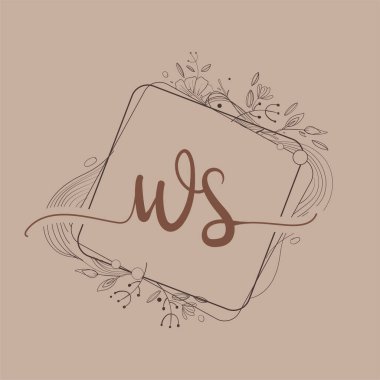 El Çizimi Çiçek, Düğün Yazı Tipi Logosu ve Şirket Kimliği ile WS İlk Logosu.