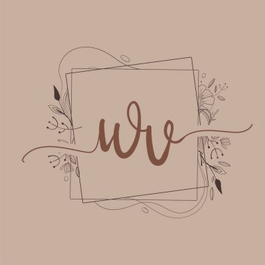 El Çizimi Çiçek, Düğün Yazı Tipi Logosu ve Şirket Kimliği ile WV İlk Logosu.