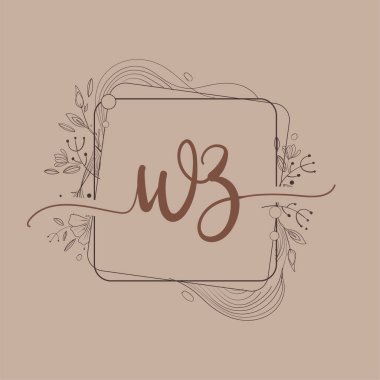 WZ Harfi El Çizimi Çiçek, Düğün Yazı Tipi Logosu ve Şirket Kimliği.