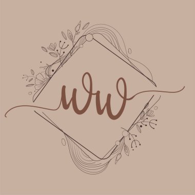 El Çizimi Çiçek, Düğün Yazı Tipi Logosu ve Şirket Kimliği ile WW İlk Logosu.