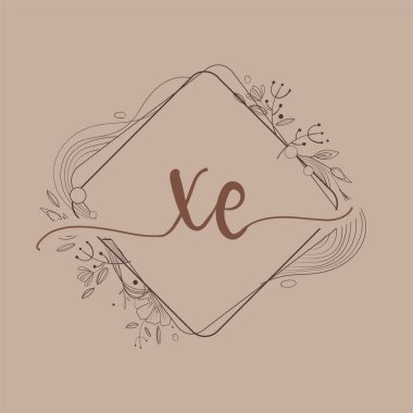 Harf XE El Çizimi Çiçek, Düğün Yazı Tipi Logosu ve Şirket Kimliği.