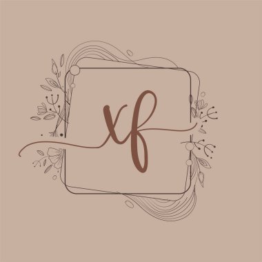 El Çizimi Çiçek, Düğün Yazı Tipi Logosu ve Şirket Kimliği ile XF İlk Logosu.