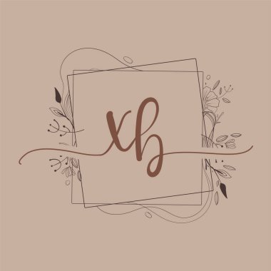 Harf XB El Çizimi Çiçek, Düğün Yazı Tipi Logosu ve Şirket Kimliği.