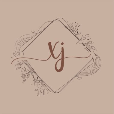 Harf XJ El Çizimi Çiçek, Düğün Yazı Tipi Logosu ve Şirket Kimliği.