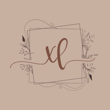 Harf XL El Çizimi Çiçek, Düğün Yazı Tipi Logosu ve Şirket Kimliği.