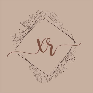 Harf XR El Çizimi Çiçek, Düğün Yazı Tipi Logosu ve Şirket Kimliği.