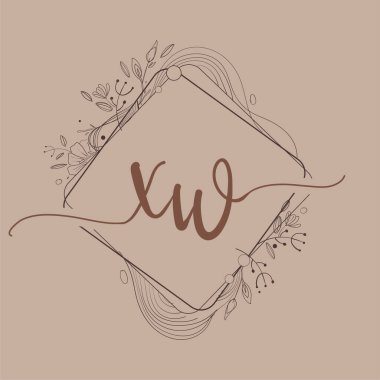 Harf XW El Çizimi Çiçek, Düğün Yazı Tipi Logosu ve Şirket Kimliği.
