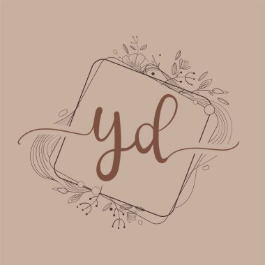 El Çizimi Çiçek, Düğün Yazı Tipi Logosu ve Şirket Kimliği ile YD Baş Logosu.