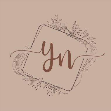 El Çizimi Çiçekli YN Baş Logosu Düğün Yazı Tipi Logosu ve Şirket Kimliği.