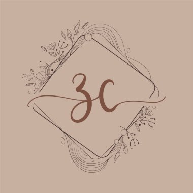 ZC Harfi El Çizimi Çiçek, Düğün Yazı Tipi Logosu ve Şirket Kimliği.