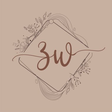 ZW Harfi El Çizimi Çiçek, Düğün Yazı Tipi Logosu ve Şirket Kimliği.
