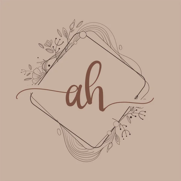 字母Ah带有手绘花环的首字母标识 首字母婚礼字体标识及商务或公司标识 — 图库矢量图片