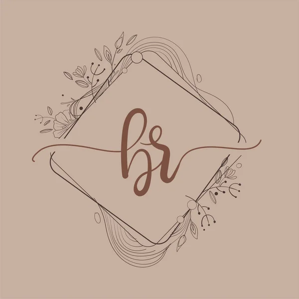 Letter Initial Logo Hand Draw Floral Initial Wedding Font Logo — Stock Vector