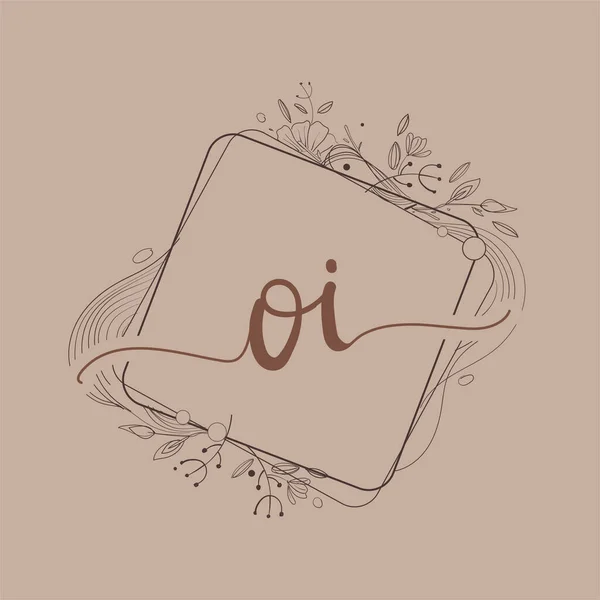 手紙Oi手描きの花の初期ロゴ 初期結婚式のフォントロゴやビジネスや会社のアイデンティティ — ストックベクタ