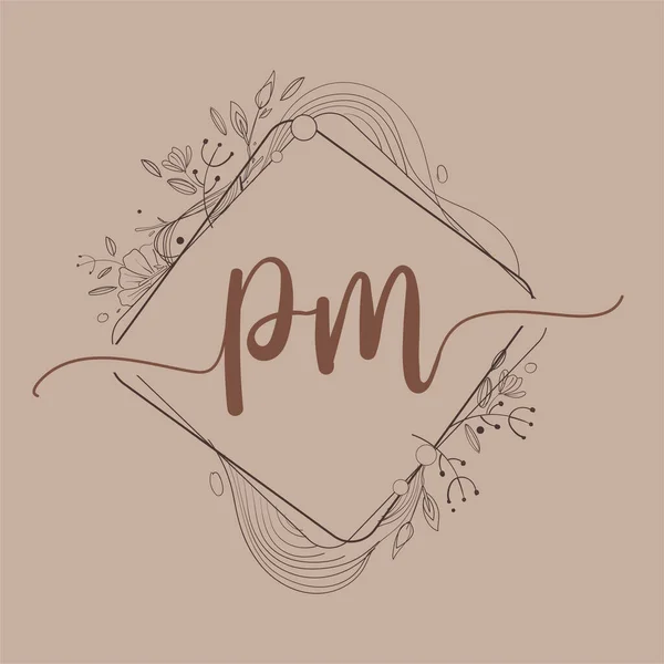 List Initial Logo Hand Draw Floral Initial Wedding Font Logo — Wektor stockowy