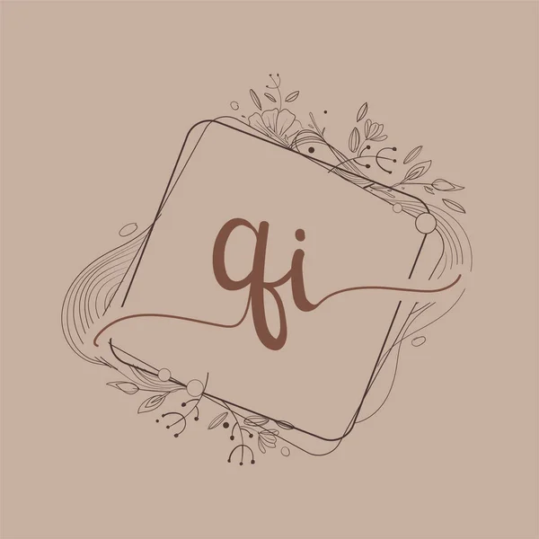 Letter Initial Logo Hand Draw Floral Initial Wedding Font Logo — 스톡 벡터