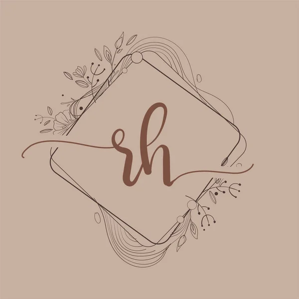 手書きのRhの初期ロゴ花 初期結婚式のフォントのロゴやビジネスまたは会社のアイデンティティ — ストックベクタ