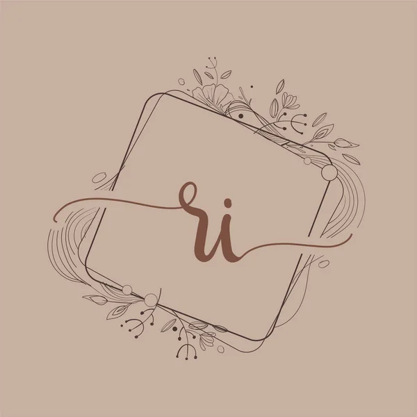 手紙Ri手描き花と初期のロゴ 初期結婚式のフォントロゴやビジネスや会社のアイデンティティ — ストックベクタ