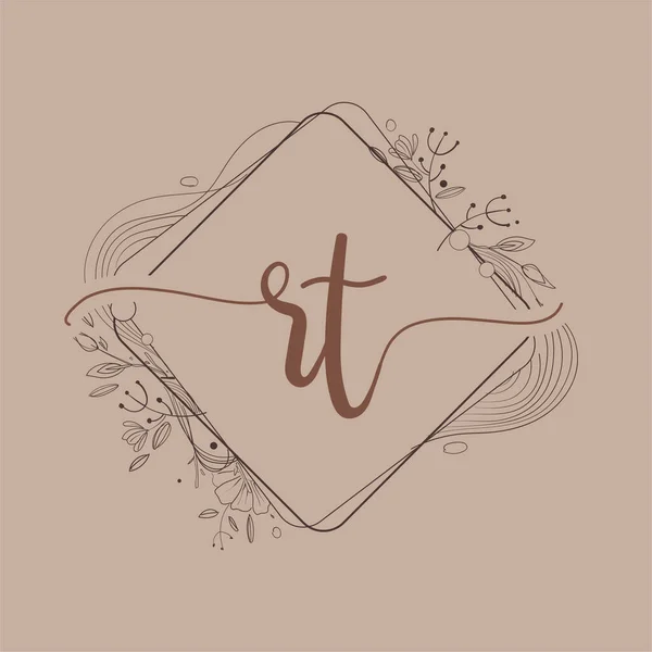 手紙Rt手描きの花と初期のロゴ 初期結婚式のフォントロゴやビジネスや会社のアイデンティティ — ストックベクタ