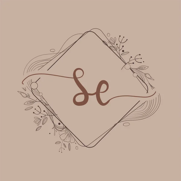 手紙Se手描きの花と初期のロゴ 初期結婚式のフォントロゴやビジネスや会社のアイデンティティ — ストックベクタ