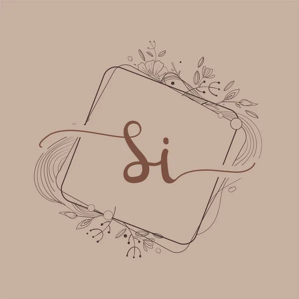 手紙Si手描きの花と初期のロゴ 初期結婚式のフォントロゴやビジネスや会社のアイデンティティ — ストックベクタ