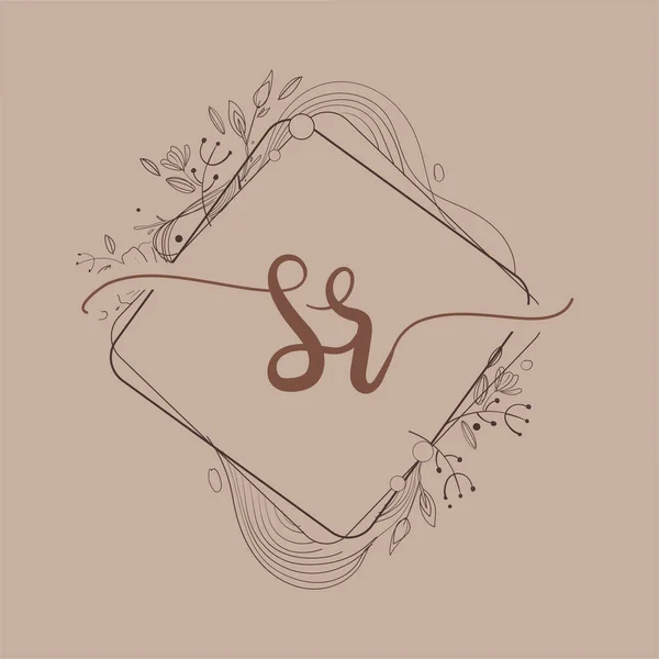 手書きのSr初期ロゴ花 初期結婚式のフォントロゴやビジネスまたは会社のアイデンティティ — ストックベクタ