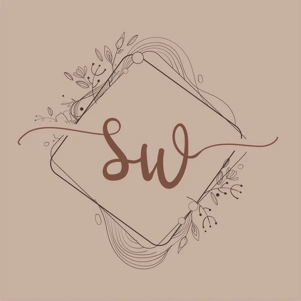 List Initial Logo Hand Draw Floral Initial Wedding Font Logo — Wektor stockowy