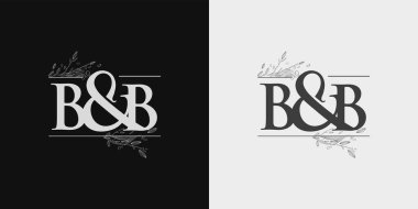 BB İlk logo, İlk Ampersand Logosu El Çiçeği Çizimi, İlk Düğün Yazı Tipi Logosu Siyah ve Beyaz Arkaplanda İzole Edildi.