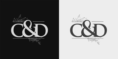 CD İlk logo, El Çiçeği Çizen Amper ve İlk Logo, Siyah ve Beyaz Arkaplanda İzole Düğün Yazı Tipi Logosu.