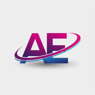 AE 'nin ilk logo şirketi adı mavi ve morumsu renklerde, beyaz arka planda izole edilmiş. iş ve şirket kimliği için vektör logosu.