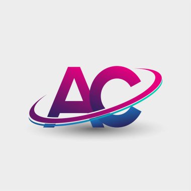 AC 'nin ilk logo şirketi adı mavi ve morumsu renklerde, beyaz arka planda izole edilmiş. iş ve şirket kimliği için vektör logosu.