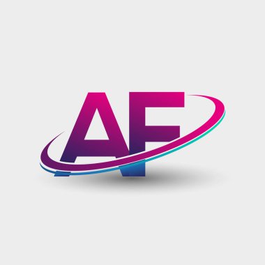 AF 'nin ilk logo şirketi adı mavi ve morumsu renklerde, beyaz arka planda izole edilmiş. iş ve şirket kimliği için vektör logosu.