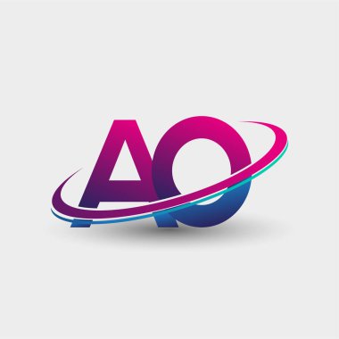 AO ilk logo şirketinin adı mavi ve morumsu renklerde, beyaz arka planda izole edilmiş. iş ve şirket kimliği için vektör logosu.