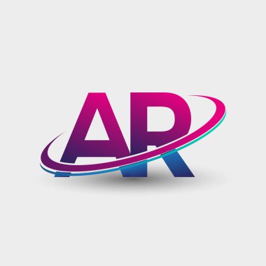 AR 'ın ilk logo şirketi adı mavi ve morumsu renklerde, beyaz arka planda izole edilmiş. iş ve şirket kimliği için vektör logosu.