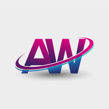 AW ilk logo şirketinin adı mavi ve morumsu renklerde, beyaz arka planda izole edilmiş. iş ve şirket kimliği için vektör logosu.
