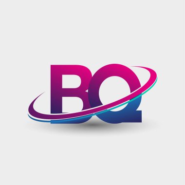 BQ 'nun ilk logo şirketi adı mavi ve morumsu renklerde, beyaz arka planda izole edilmiş. iş ve şirket kimliği için vektör logosu.