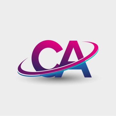 CA 'nın ilk logo şirketi adı mavi ve morumsu renklerde, beyaz arka planda izole edilmiş. iş ve şirket kimliği için vektör logosu.