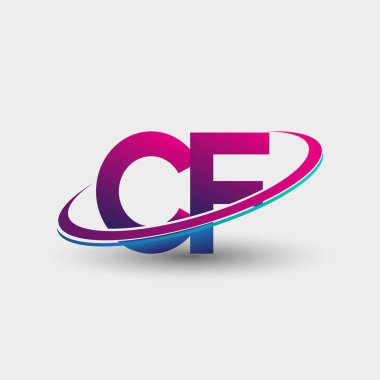 CF 'nin ilk logo şirketi adı mavi ve morumsu renklerde, beyaz arka planda izole edilmiş. iş ve şirket kimliği için vektör logosu.