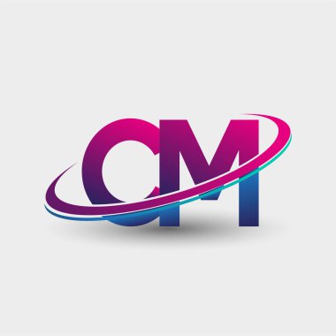 CM 'nin ilk logo şirketi adı mavi ve morumsu renklerde, beyaz arka planda izole edilmiş. iş ve şirket kimliği için vektör logosu.