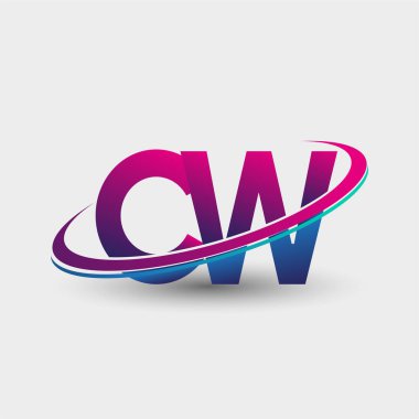 CW ilk logo şirketinin adı mavi ve morumsu renklerde, beyaz arka planda izole edilmiş. iş ve şirket kimliği için vektör logosu.