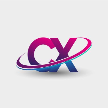 CX 'in ilk logo şirketi adı mavi ve morumsu renklerde, beyaz arka planda izole edilmiş. iş ve şirket kimliği için vektör logosu.